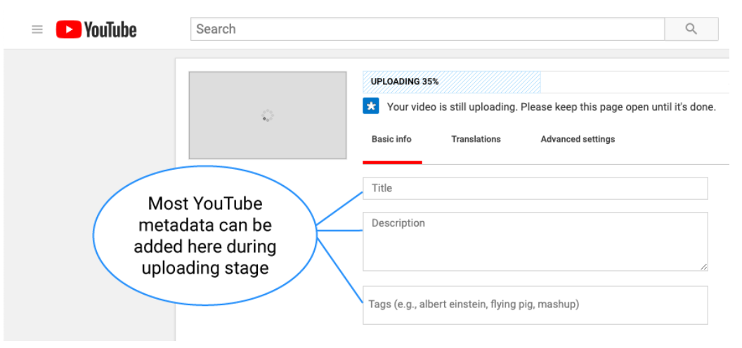 Youtube channel optimization metadata